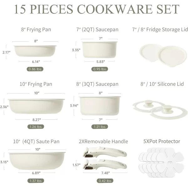 imageCAROTE Pots and Pans Set Non Stick Cookware Sets 11pcs Kitchen Set OvenFridge Safe Space Saving Pots Set Nonstick Set with Versatile RemovableDetachable Handle Induction RV Set Cream WhiteCream White