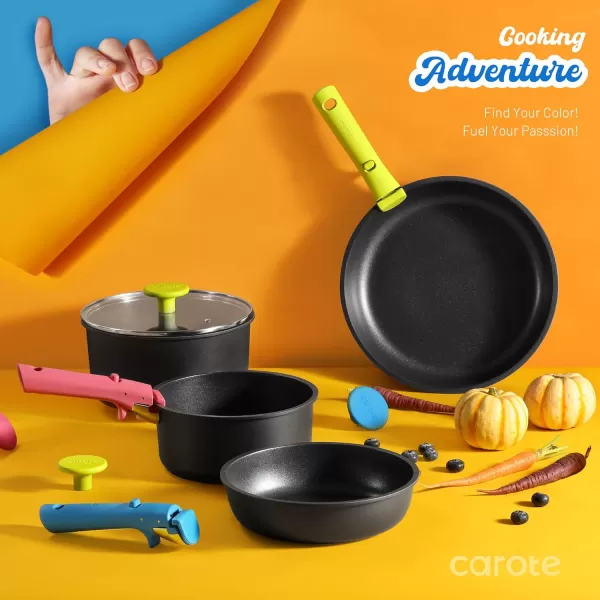imageCAROTE Pots and Pans Set Non Stick Cookware Sets 11pcs Kitchen Set OvenFridge Safe Space Saving Pots Set Nonstick Set with Versatile RemovableDetachable Handle Induction RV Set Wave BlueBlue