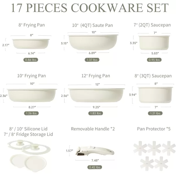 imageCAROTE Pots and Pans Set Non Stick Cookware Sets 11pcs Kitchen Set OvenFridge Safe Space Saving Pots Set Nonstick Set with Versatile RemovableDetachable Handle Induction RV Set Cream WhiteWhite