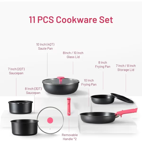 imageCAROTE Pots and Pans Set Non Stick Cookware Sets 11pcs Kitchen Set OvenFridge Safe Space Saving Pots Set Nonstick Set with Versatile RemovableDetachable Handle Induction RV Set Wave BluePink