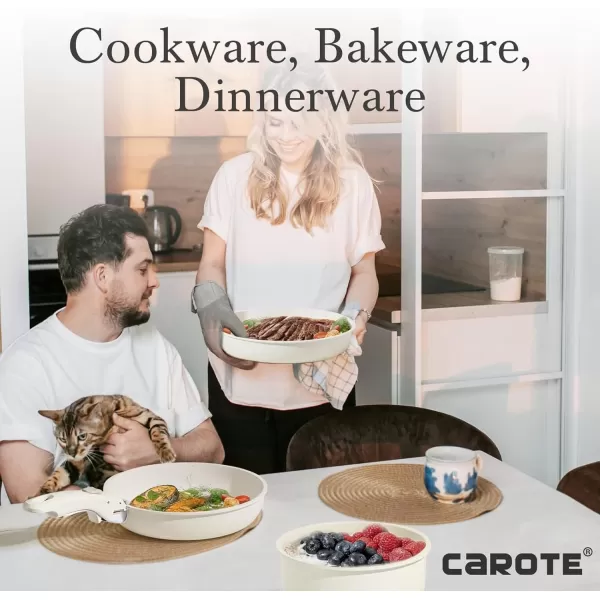 imageCAROTE Pots and Pans Set Non Stick Cookware Sets 11pcs Kitchen Set OvenFridge Safe Space Saving Pots Set Nonstick Set with Versatile RemovableDetachable Handle Induction RV Set Cream WhiteCream White