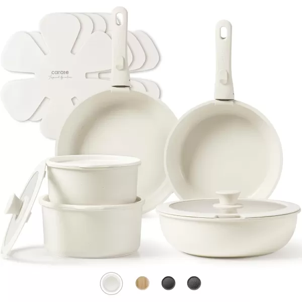 imageCAROTE Pots and Pans Set Non Stick Cookware Sets 11pcs Kitchen Set OvenFridge Safe Space Saving Pots Set Nonstick Set with Versatile RemovableDetachable Handle Induction RV Set Cream WhiteCream White