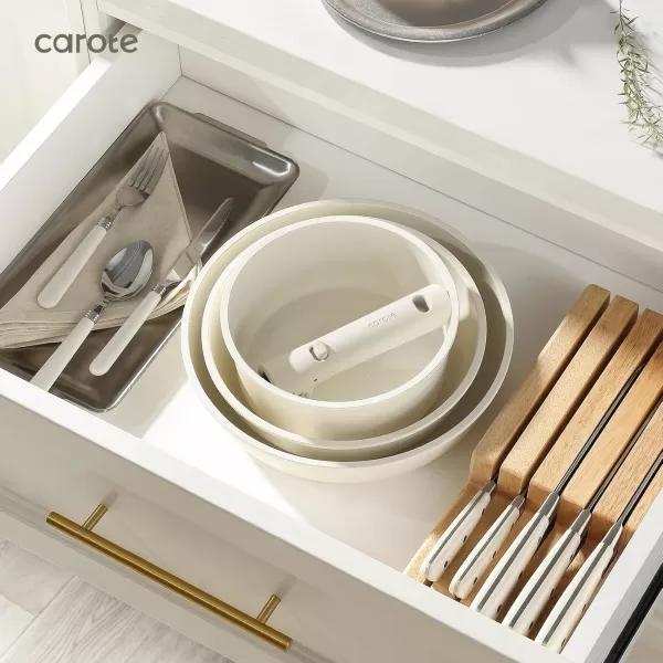imageCAROTE Pots and Pans Set Non Stick Cookware Sets 11pcs Kitchen Set OvenFridge Safe Space Saving Pots Set Nonstick Set with Versatile RemovableDetachable Handle Induction RV Set Cream WhiteCream White