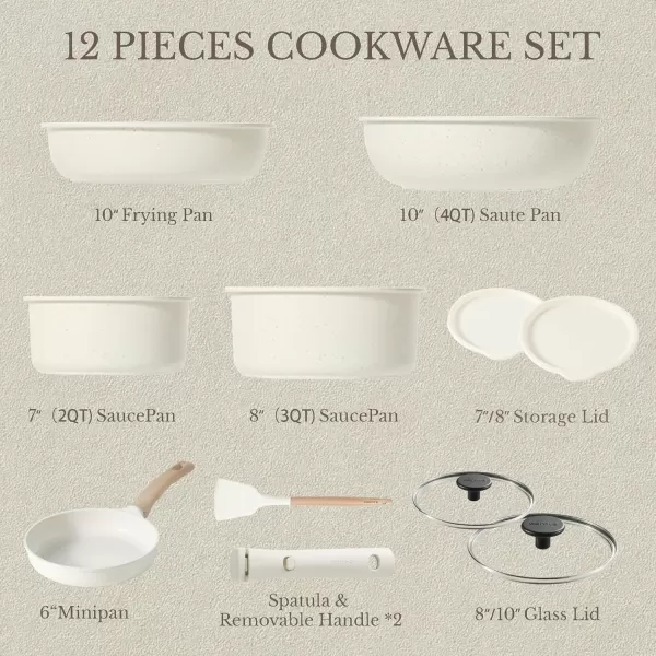 imageCAROTE Pots and Pans Set Non Stick Cookware Sets 11pcs Kitchen Set OvenFridge Safe Space Saving Pots Set Nonstick Set with Versatile RemovableDetachable Handle Induction RV Set Cream WhiteWhite