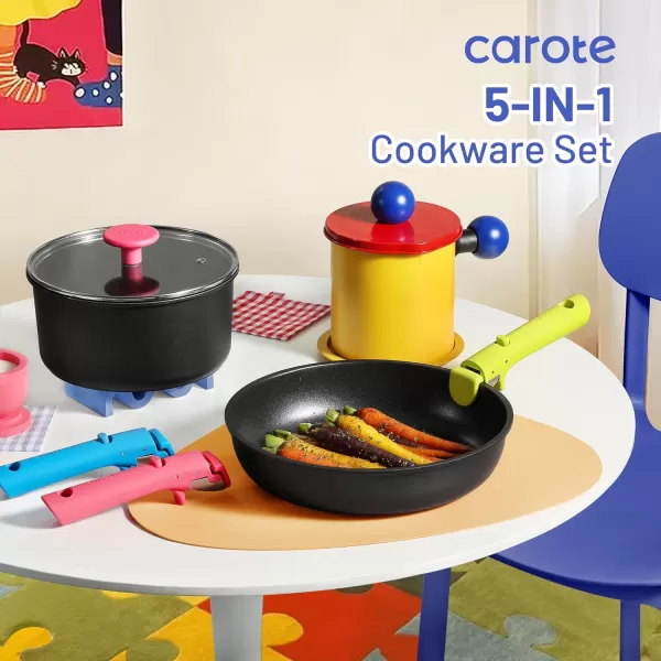 imageCAROTE Pots and Pans Set Non Stick Cookware Sets 11pcs Kitchen Set OvenFridge Safe Space Saving Pots Set Nonstick Set with Versatile RemovableDetachable Handle Induction RV Set Wave BlueBlue