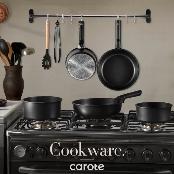 imageCAROTE Pots and Pans Set Non Stick Cookware Sets 11pcs Kitchen Set OvenFridge Safe Space Saving Pots Set Nonstick Set with Versatile RemovableDetachable Handle Induction RV Set Cream WhiteJet Black