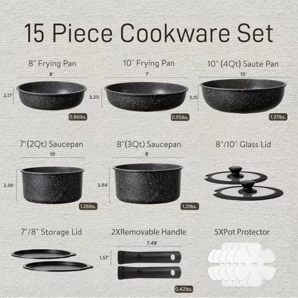 imageCAROTE Pots and Pans Set Non Stick Cookware Sets 11pcs Kitchen Set OvenFridge Safe Space Saving Pots Set Nonstick Set with Versatile RemovableDetachable Handle Induction RV Set Cream WhiteEbony black