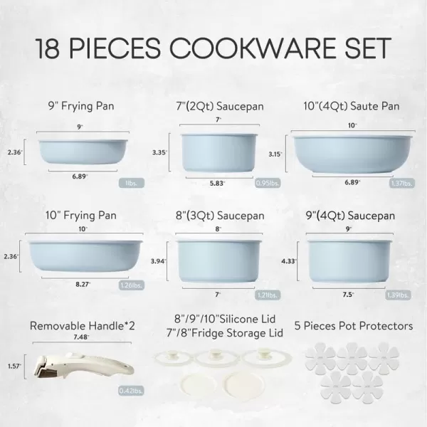 imageCAROTE Pots and Pans Set Non Stick Cookware Sets 11pcs Kitchen Set OvenFridge Safe Space Saving Pots Set Nonstick Set with Versatile RemovableDetachable Handle Induction RV Set Wave BlueBlue