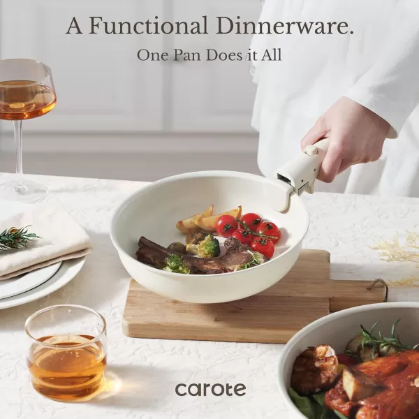 imageCAROTE Pots and Pans Set Non Stick Cookware Sets 11pcs Kitchen Set OvenFridge Safe Space Saving Pots Set Nonstick Set with Versatile RemovableDetachable Handle Induction RV Set Cream WhiteJade Cream