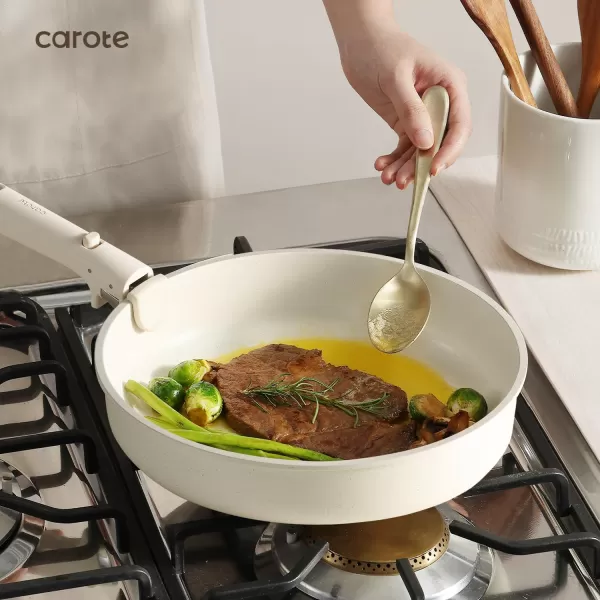imageCAROTE Pots and Pans Set Non Stick Cookware Sets 11pcs Kitchen Set OvenFridge Safe Space Saving Pots Set Nonstick Set with Versatile RemovableDetachable Handle Induction RV Set Cream WhiteWhite