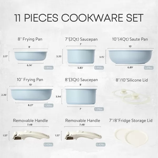imageCAROTE Pots and Pans Set Non Stick Cookware Sets 11pcs Kitchen Set OvenFridge Safe Space Saving Pots Set Nonstick Set with Versatile RemovableDetachable Handle Induction RV Set Wave BlueBlue
