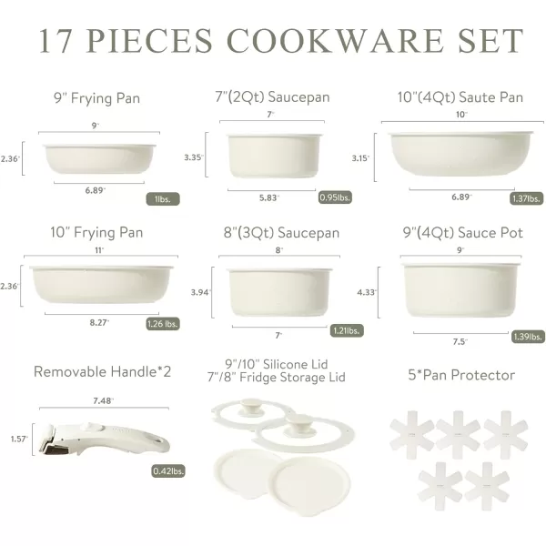 imageCAROTE Pots and Pans Set Non Stick Cookware Sets 11pcs Kitchen Set OvenFridge Safe Space Saving Pots Set Nonstick Set with Versatile RemovableDetachable Handle Induction RV Set Cream WhiteCream White