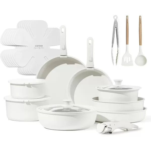 imageCAROTE Pots and Pans Set Non Stick Cookware Sets 11pcs Kitchen Set OvenFridge Safe Space Saving Pots Set Nonstick Set with Versatile RemovableDetachable Handle Induction RV Set Cream WhiteCream White