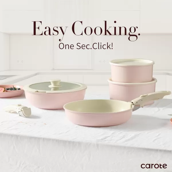 imageCAROTE Pots and Pans Set Non Stick Cookware Sets 11pcs Kitchen Set OvenFridge Safe Space Saving Pots Set Nonstick Set with Versatile RemovableDetachable Handle Induction RV Set Wave BluePink