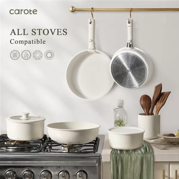 imageCAROTE Pots and Pans Set Non Stick Cookware Sets 11pcs Kitchen Set OvenFridge Safe Space Saving Pots Set Nonstick Set with Versatile RemovableDetachable Handle Induction RV Set Cream WhiteCream White
