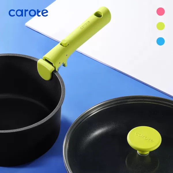 imageCAROTE Pots and Pans Set Non Stick Cookware Sets 11pcs Kitchen Set OvenFridge Safe Space Saving Pots Set Nonstick Set with Versatile RemovableDetachable Handle Induction RV Set Wave BlueGreen