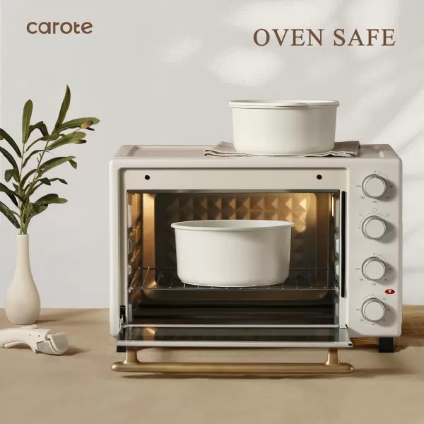 imageCAROTE Pots and Pans Set Non Stick Cookware Sets 11pcs Kitchen Set OvenFridge Safe Space Saving Pots Set Nonstick Set with Versatile RemovableDetachable Handle Induction RV Set Cream WhiteWooden
