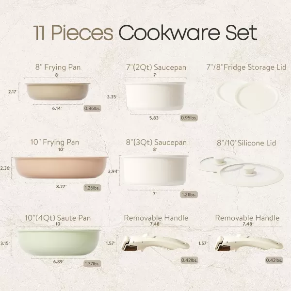 imageCAROTE Pots and Pans Set Non Stick Cookware Sets 11pcs Kitchen Set OvenFridge Safe Space Saving Pots Set Nonstick Set with Versatile RemovableDetachable Handle Induction RV Set Wave BlueMulticolor