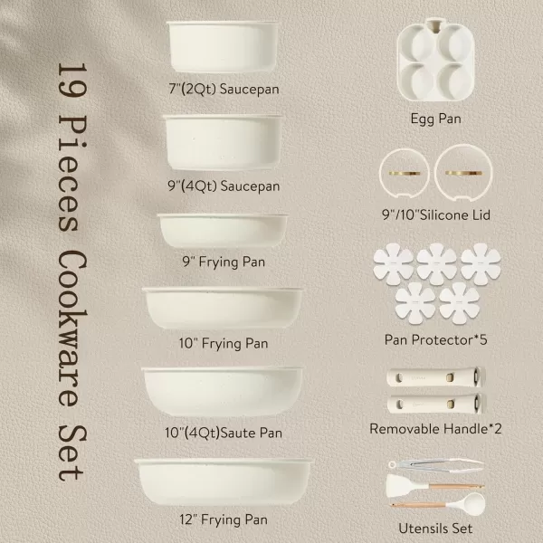 imageCAROTE Pots and Pans Set Non Stick Cookware Sets 11pcs Kitchen Set OvenFridge Safe Space Saving Pots Set Nonstick Set with Versatile RemovableDetachable Handle Induction RV Set Cream WhiteCream White