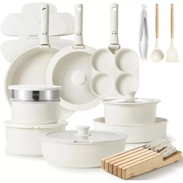 imageCAROTE Pots and Pans Set Non Stick Cookware Sets 11pcs Kitchen Set OvenFridge Safe Space Saving Pots Set Nonstick Set with Versatile RemovableDetachable Handle Induction RV Set Cream WhiteCream White