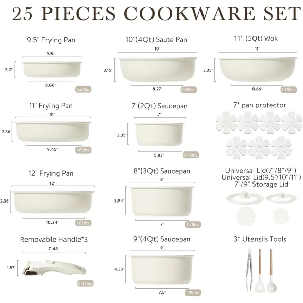 imageCAROTE Pots and Pans Set Non Stick Cookware Sets 11pcs Kitchen Set OvenFridge Safe Space Saving Pots Set Nonstick Set with Versatile RemovableDetachable Handle Induction RV Set Cream WhiteCream White