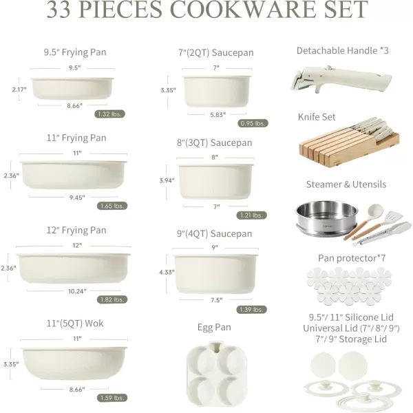 imageCAROTE Pots and Pans Set Non Stick Cookware Sets 11pcs Kitchen Set OvenFridge Safe Space Saving Pots Set Nonstick Set with Versatile RemovableDetachable Handle Induction RV Set Cream WhiteCream White