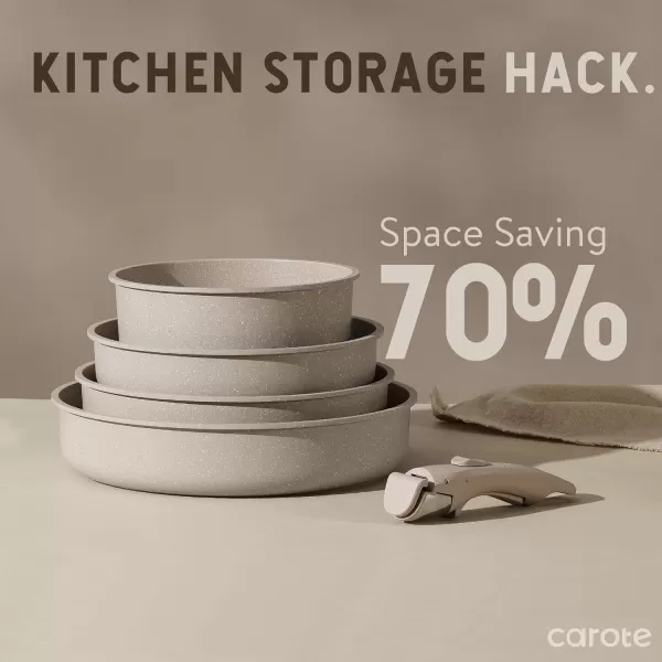 imageCAROTE Pots and Pans Set Nonstick Cookware Set Detachable Handle 11pcs Kitchen Cookware Sets Non Stick with Removable Handle Induction RV Cookware Set Oven Safe Taupe21pcs taupe set