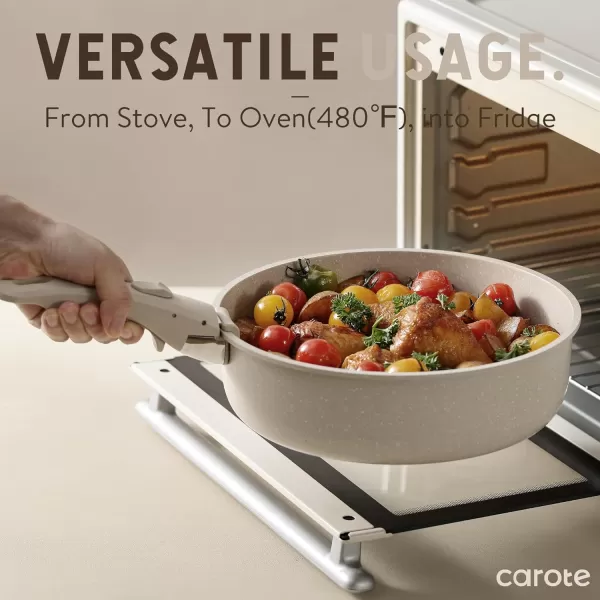 imageCAROTE Pots and Pans Set Nonstick Cookware Set Detachable Handle 11pcs Kitchen Cookware Sets Non Stick with Removable Handle Induction RV Cookware Set Oven Safe Taupe21pcs taupe set