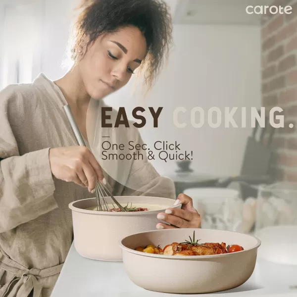 imageCAROTE Pots and Pans Set Nonstick Cookware Set Detachable Handle 11pcs Kitchen Cookware Sets Non Stick with Removable Handle Induction RV Cookware Set Oven Safe Taupe11pcs taupe set