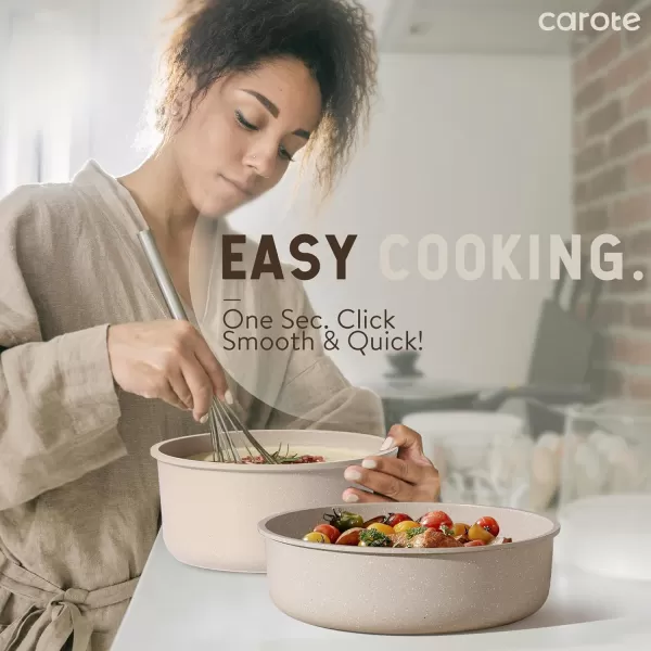 imageCAROTE Pots and Pans Set Nonstick Cookware Set Detachable Handle 11pcs Kitchen Cookware Sets Non Stick with Removable Handle Induction RV Cookware Set Oven Safe Taupe21pcs taupe set