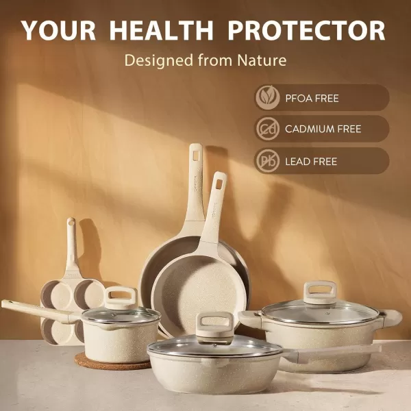 imageCAROTE Pots and Pans Set Nonstick Cookware Set Detachable Handle 11pcs Kitchen Cookware Sets Non Stick with Removable Handle Induction RV Cookware Set Oven Safe Taupe13pcs taupe set