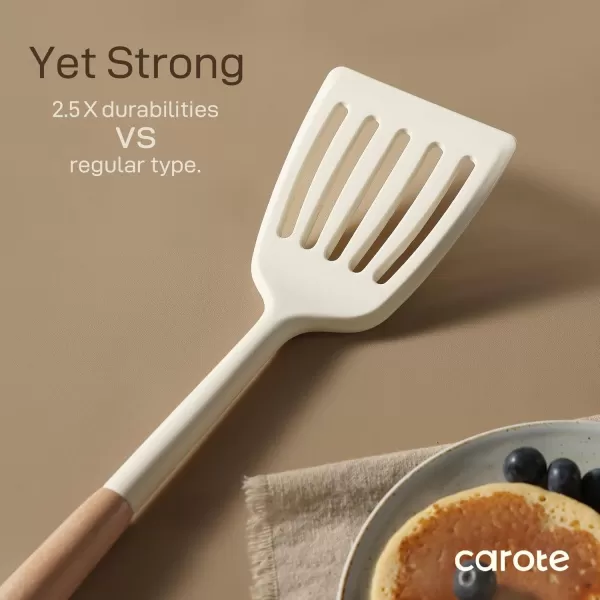 imageCAROTE Silicon Cooking Utensils Set for Kitchen446F Heat Resistant 10 pcs NonStick Cooking Set with Wooden Handle Spatula Turner Spoon Tongs WhiskLarge