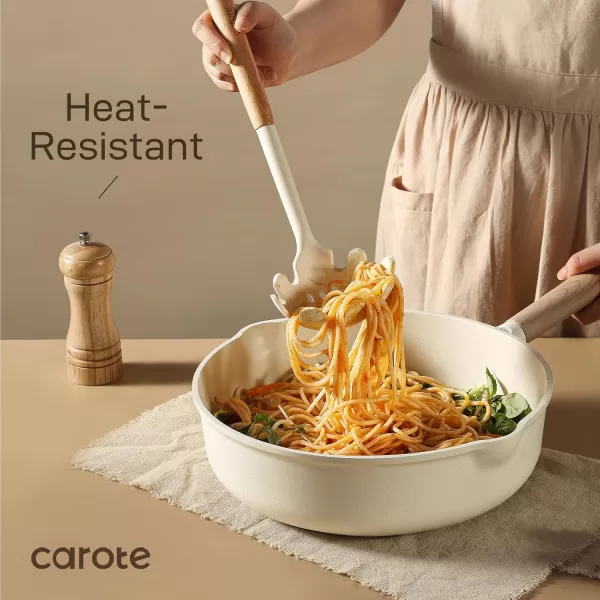 imageCAROTE Silicon Cooking Utensils Set for Kitchen446F Heat Resistant 10 pcs NonStick Cooking Set with Wooden Handle Spatula Turner Spoon Tongs WhiskLarge