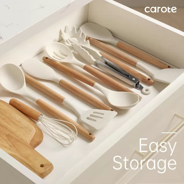 imageCAROTE Silicon Cooking Utensils Set for Kitchen446F Heat Resistant 10 pcs NonStick Cooking Set with Wooden Handle Spatula Turner Spoon Tongs WhiskMedium
