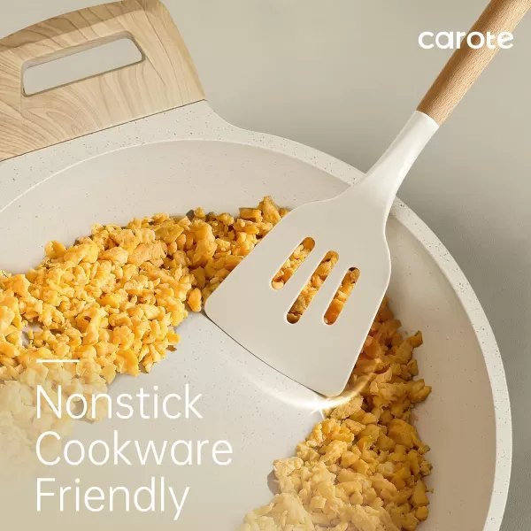 imageCAROTE Silicon Cooking Utensils Set for Kitchen446F Heat Resistant 10 pcs NonStick Cooking Set with Wooden Handle Spatula Turner Spoon Tongs WhiskMedium