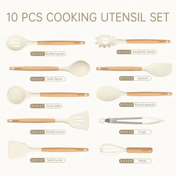 imageCAROTE Silicon Cooking Utensils Set for Kitchen446F Heat Resistant 10 pcs NonStick Cooking Set with Wooden Handle Spatula Turner Spoon Tongs WhiskMedium