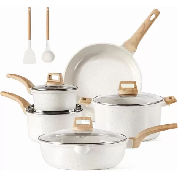 imageCAROTE 11 Piece Pots and Pans Ceramic Cookware Non Stick Health Induction Cookware Kitchen Cooking Set with Saucepan Set PFAS FreeCeramic
