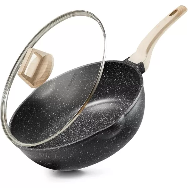 imageCAROTE 12Inch Nonstick Deep Frying Pan with Lid 55 Qt Jumbo Cooker Saute Pan with Pour Spout Skillet Induction Cookware Non Stick Cooking Pan Kitchen Pan PFOA Free White GraniteClassic Granite