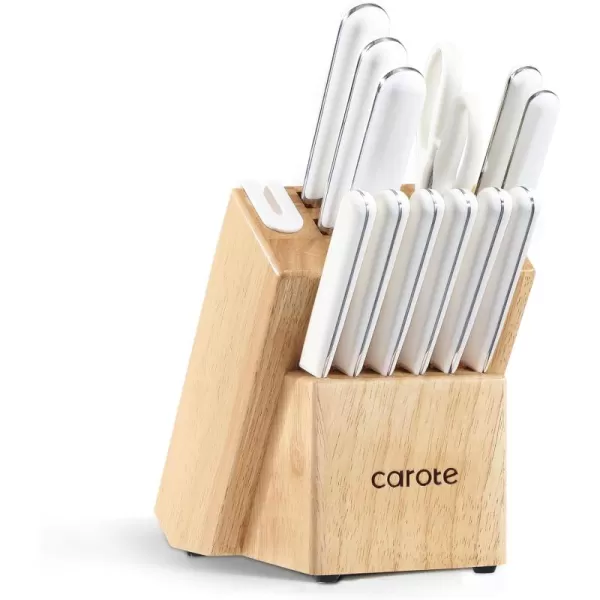 imageCAROTE 12PCS Knife Set Stainless Steel Kitchen Knife Set with Drawer Store Kinife Organizer Cutlery Knife Set with Block Dishwasher Safe White Include KnivesAlabaster