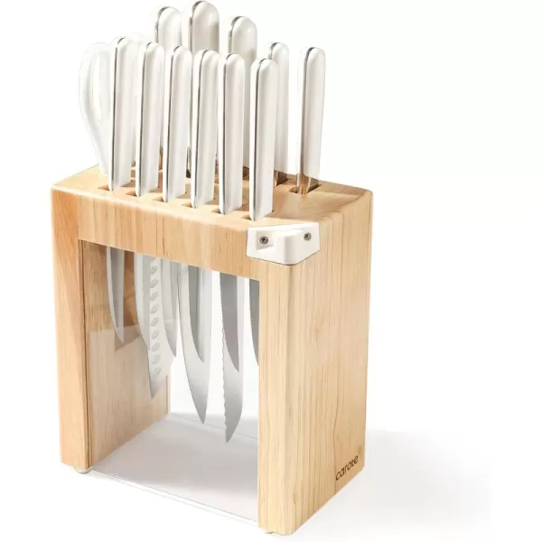 imageCAROTE 14PCS Knife Set with Acrylic Block Kitchen Knives with Builtin Sharpener Cutlery Set with High Carbon Stainless Steel Sharp Blade Dishwasher Safe WhiteWhite