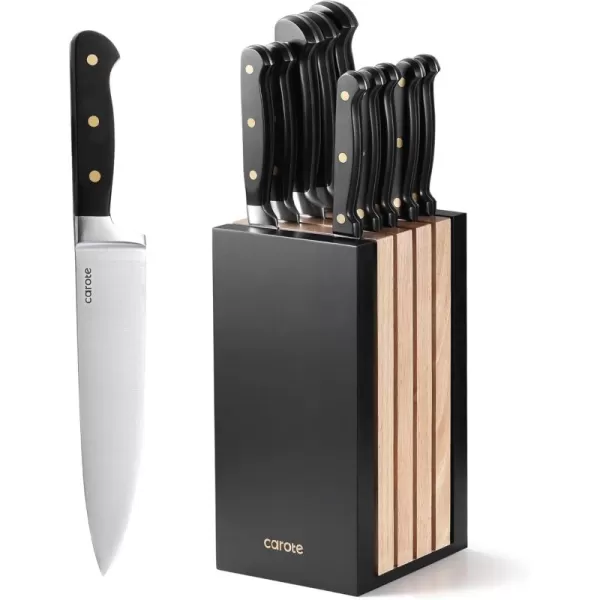 imageCAROTE 14PCS Knife Set with Acrylic Block Kitchen Knives with Builtin Sharpener Cutlery Set with High Carbon Stainless Steel Sharp Blade Dishwasher Safe WhiteBlack
