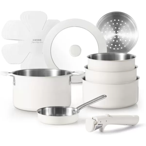 imageCAROTE 14pcs Pots and Pans Set Stainless Steel Cookware Set Detachable Handle Induction Kitchen Cookware Sets with Removable Handle RV Cookware Set Oven Safe Camping Cookware BlackCream