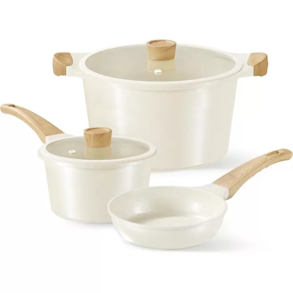 imageCAROTE 21Pcs Pots and Pans Set Nonstick Cookware Sets White Granite Induction Cookware Non Stick Cooking Set wFrying Pans ampamp SaucepansPFOS PFOA FreeCream White