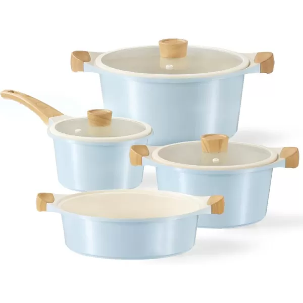 imageCAROTE 21Pcs Pots and Pans Set Nonstick Cookware Sets White Granite Induction Cookware Non Stick Cooking Set wFrying Pans ampamp SaucepansPFOS PFOA FreeBlue