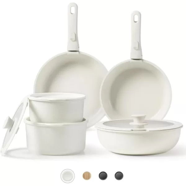 imageCAROTE 25pcs Detachable Handle Pots and Pans Set Nonstick Cookware Set Removable Handle Pots and Pans Non Stick RV Oven Safe Cookware Induction Kitchen Set Cream WhiteCream White