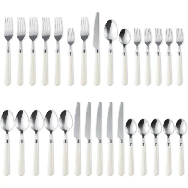 imageCAROTE 30PCS Silverware Set Stainless Steel Flatware Set with White Handle Dining Table Set for 6 Kitchen Utensil Sets for Home Restaurant Mirror Polished Spoon and Fork Set Dishwasher Safe30pcs
