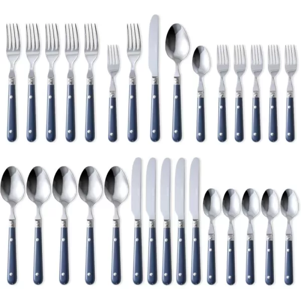 imageCAROTE 30Piece Silver set Stainless Steel Flatware Set with White Handles TripleRiveted ampamp Full Tang Design Kitchen Utensils Set Mirror Polished Durable WhiteBlue
