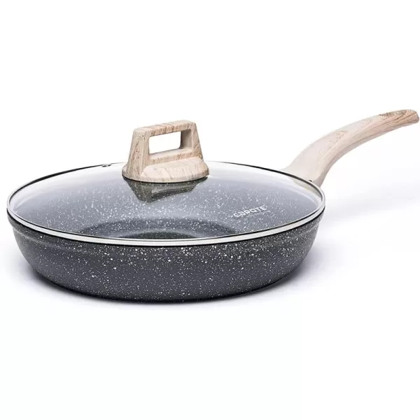 imageCAROTE 8 Inch Nonstick Skillet Frying Pan with LidWhite Granite Non Stick Omelet PansFry Pan Egg Pan Stone Cookware Chefs Pan PFOS ampamp PFOA FreeBeige