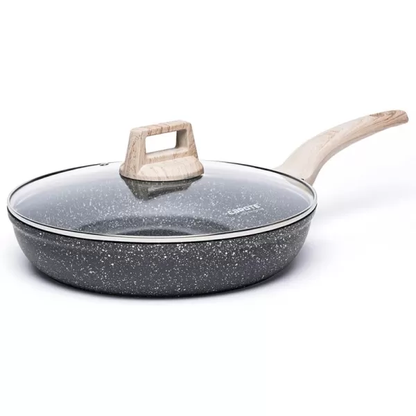 imageCAROTE 8 Inch Nonstick Skillet Frying Pan with LidWhite Granite Non Stick Omelet PansFry Pan Egg Pan Stone Cookware Chefs Pan PFOS ampamp PFOA FreeBlack