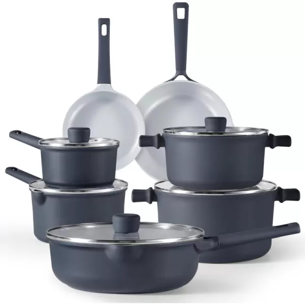 imageCAROTE Ceramic Cookware Set 12 Piece Healthy ampamp PFOAPFAS Free Nonstick Pots and Pans Set InductionCompatible Navy BlueNavy Blue